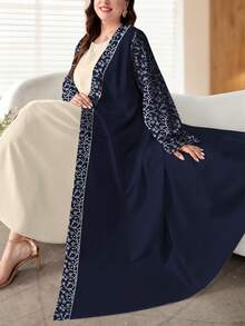 SHEIN Najma Plus Size Women's Leaf Pattern Digital Print Casual Long Sleeve Cardigan, Suitable For Spring And Autumn - Multicolor - View 4
