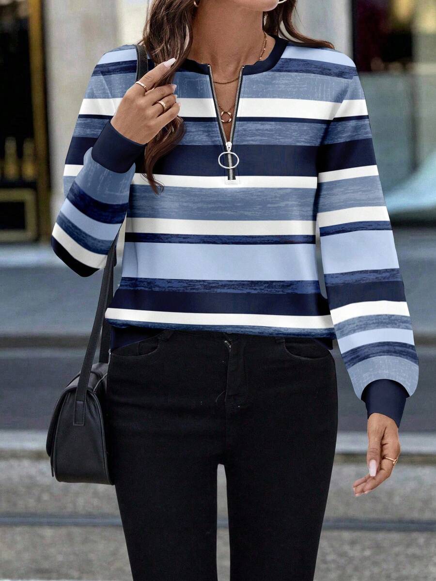 EMERY ROSE Sudadera ligera con cuello redondo y cremallera delantera para mujer, adecuada para principios de primavera - Multicolor - Ver 1