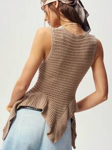 Bohemela Casual Asymmetric Hem Sleeveless Starfish Decor Knit Top, Summer - Khaki - View 10