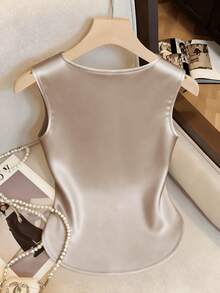 Franclia 极简通勤方领纽扣休闲背心 - 杏色 - 查看 2