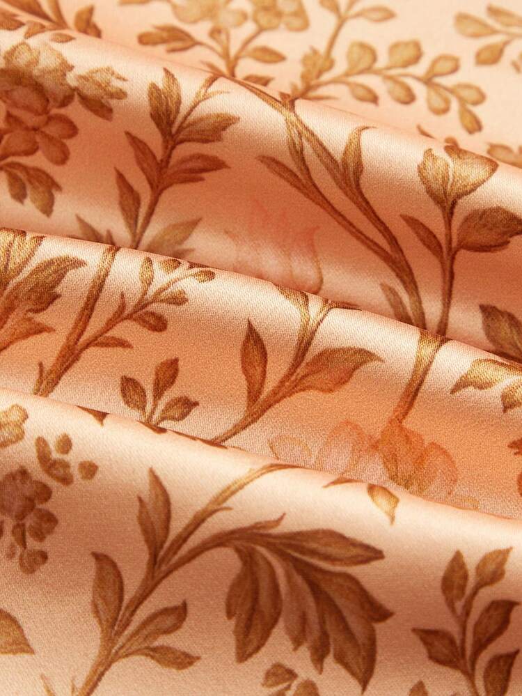 Light Orange Fluid Satin Floral Print Pants Vintage Spring Summer Style French Style Parisian Style Going Out