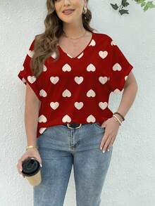EMERY ROSE Áo thun ngắn tay dáng rộng in hình trái tim dành cho nữ, cỡ lớn, thích hợp cho ngày Valentine. - Nhiều màu - Xem 5