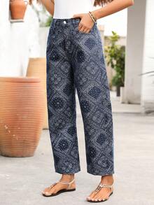 EMERY ROSE 女士宽松腰果花喇叭休闲牛仔裤 - 彩色 - 查看 5