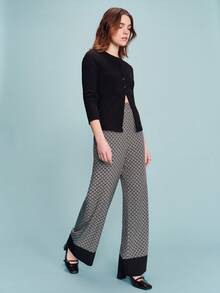 lacRébo 几何印花高腰阔腿裤，撞色裤脚细节，垂坠感面料，时尚百搭的春夏法式巴黎风长裤 - 彩色 - 查看 6