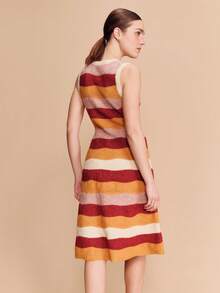 lacRébo 多色波浪条纹开襟针织无袖中长连衣裙，复古春夏风格，法式巴黎风情 - 彩色 - 查看 2