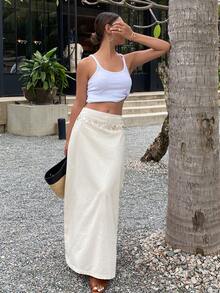 Dazy Tall 高个女式亮片拼接半身裙，度假风 - 杏色 - 查看 6