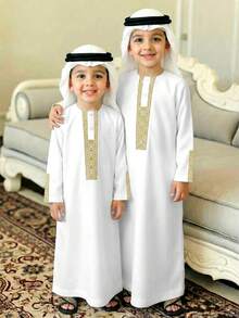 Long Shirt, Arabic Robe, Classic Retro Floral Print Pattern - White - View 2