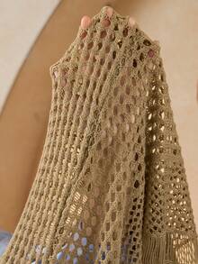 Swim Vcay Sexy New Backless Tie-Up Beach Resort Long Sleeve Pullover Cover Up - Khaki - View 7