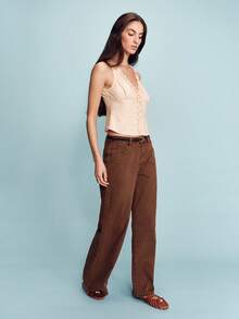 lacRébo Áo không tay màu be chấm bi cam, cổ chữ V và viền bèo nhún, phong cách lãng mạn mùa xuân hè, kiểu Pháp, phong cách Paris. - Màu be - Xem 7