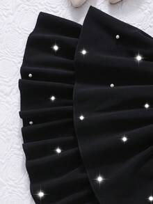 Girls' Sleeveless Asymmetrical Pearl Ruffle Vest And Pearl Double-Layer Skirt Cake Skirt Set Casual Party Gathering Two Pieces Set - Black - View 7