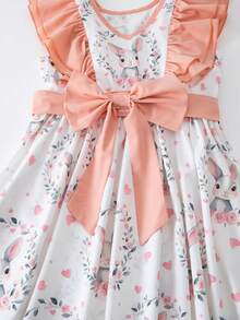 SHEIN 女童休闲碎花连衣裙，配可拆卸大蝴蝶结，春夏款 - 彩色 - 查看 9
