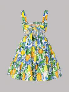 Emery Rose Kids Emery Rose Kids Đầm dự tiệc thường ngày in hình lá chanh cho bé gái - Màu vàng - Xem 4