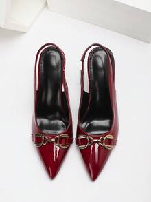 CUCCOO SZL Women's Solid Color Pointed Toe Fashionable Elegant Commuting High Heels - Burgundy - View 2