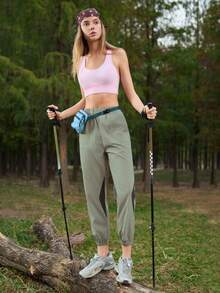 SHEIN Sports 女士弹力腰带休闲百搭日常运动户外运动裤 - 橄欖綠 - 查看 7