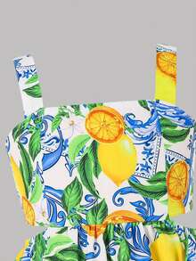 Emery Rose Kids Emery Rose Kids Đầm dự tiệc thường ngày in hình lá chanh cho bé gái - Màu vàng - Xem 8