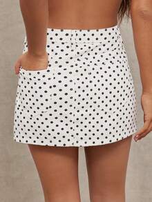WESTFADE Polka Dot Printed Fitted 100% Cotton Denim Mini Skirt - Multicolor - View 6