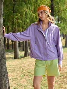 SHEIN In My Nature Women's Outdoor Zip Pocket Purple Long Sleeve Jacket