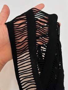 Whyspr 女士加大码性感镂空圆领修身长袖上衣 - 黑色 - 查看 8