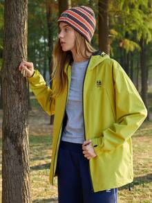 SHEIN In My Nature 女士时尚多功能拉链抽绳连帽户外外套，适合春秋季穿着 - 黃色 - 查看 7
