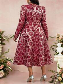 Fleurora Váy midi dài tay jacquard thanh lịch cỡ lớn dành cho nữ, thích hợp cho các bữa tiệc và chuyến đi chơi, mùa thu/đông - Nhiều màu - Xem 2