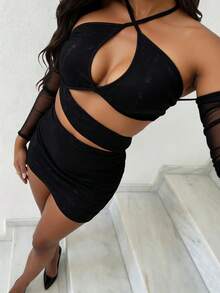 Zyxie Women's Fashionable Sexy Backless Halter Mini Dress - Black - View 3