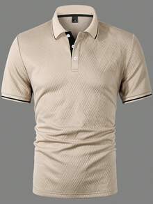 Manfinity Mode Men's Short Sleeve Textured Polo Shirt, Suitable For Casual, Party, And Office Wear - Apricot - View 4