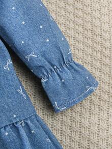 女婴牛仔连衣裙，新款上市，甜美可爱的蝴蝶印花水洗牛仔连衣裙，适合日常外出、度假、派对穿着。 - 淺色水洗藍 - 查看 10