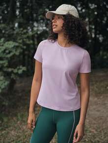 SHEIN In My Nature Lättviktig t-shirt med lapptäcke i mesh för kvinnor, lila, för utomhusbruk - Mauve Lila - Visa 5