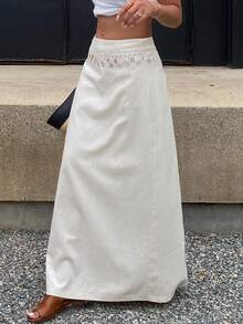 Dazy Tall 高个女式亮片拼接半身裙，度假风 - 杏色 - 查看 4