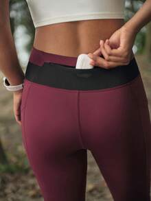 Exploreva Women's Outdoor Purple & Red Mesh Patchwork Zipper Pocket Reflective Leggings - Red Violet - View 3