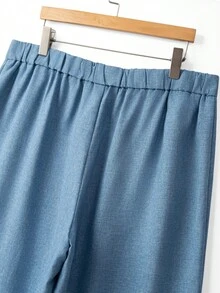 SHEIN LUNE CURVE Conjunto de 2 piezas de talla grande con botones decorativos y ajuste entallado - Azul - Ver 3