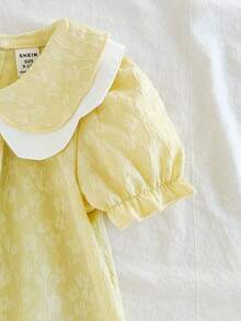 SHEIN Vintaside Kids 1pc Baby Girls Yellow Summer Elegant Fiesta Noche Dress,Jacquard Textured Reversible Collar A-Line Short Sleeve Casual Versatile Dress For Outings - Multicolor - View 6
