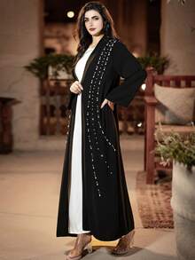 Layrah Eleganter schwarzer Kaftan mit Strass- und Perlenbesatz - Schwarz - Übersicht 5