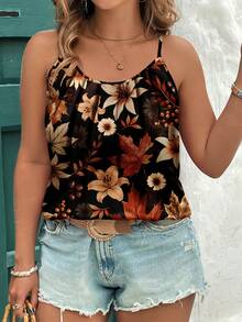 EMERY ROSE Plus Size Women Vintage Floral Print Camisole And Tank Top, Casual For Summer, Vacation, Outdoor Wear Spring - Multicolor - View 5