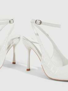 CUCCOO SZL 尖头细高跟黑色亮面面料时尚百搭性感派对踝带女式高跟鞋，圣诞节女士无后跟高跟鞋 - 7639石頭紋白00 - 查看 6