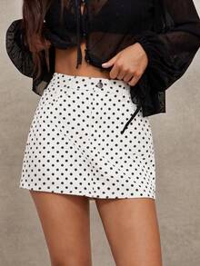 WESTFADE Polka Dot Printed Fitted 100% Cotton Denim Mini Skirt - Multicolor - View 1