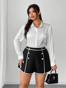 Maweii 大码女式黑白拼接梭织短裤 - 黑與白 - 查看 5