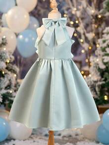 SHEIN Young Girl Solid Color 3D Floral Sleeveless Pullover Dress - Green - View 7