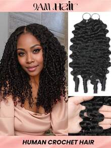 Boho Braids Human Crochet Hair In 100% Remy Human Hair Burmese Curly Feather Line Boho Crochet Braids Human Hair Salon Silky Seamless Invisible For Thin Hair Woman Micro Pre Looped Crochet Human Hair Extensions