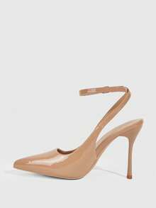 CUCCOO SZL Pointed Toe Stiletto High Heel Black Glossy Fabric Fashion Versatile Sexy Party Ankle Strap Women's High Heel Pumps, Women's Backless Pumps For Christmas Valentine's Day - Mirror deep apricot 95 - View 9