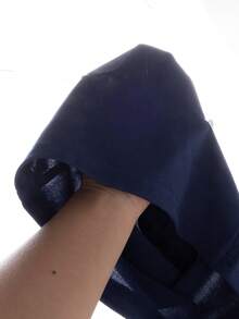 SHEIN 2pcs Infant Girls' Summer Fashionable Minimalist Street Style White Short Sleeve T-Shirt With Black Embroidered Decor On Chest And Apricot Striped Pants Set, Suitable For Daily School Wear - Navy Blue - View 8