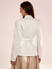 Avenya 优雅通勤交叉系带双排扣西装外套 - 白色 - 查看 5