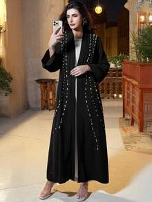 Layrah Eleganter schwarzer Kaftan mit Strass- und Perlenbesatz - Schwarz - Übersicht 9