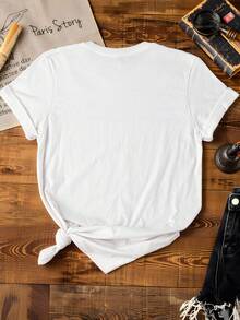 EMERY ROSE Handmade Beaded Star Pattern Round Neck Short Sleeve Women T-Shirt - White - View 2