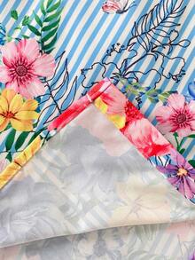 SHEIN 少女条纹碎花休闲连衣裙 - 白色 - 查看 10