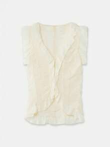 lacRébo Sheer White Chiffon Ruffled Sleeveless Top With Fitted Waist, Romantic Spring Summer Top French Style Parisian Style Vacation Going Out Women's Top - Beige - View 8