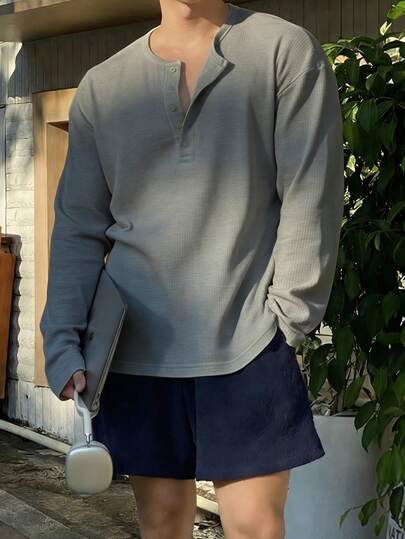 Manfinity Dauomo Men's Solid Color Minimalist Long Sleeve T-Shirt, Casual Everyday Wear