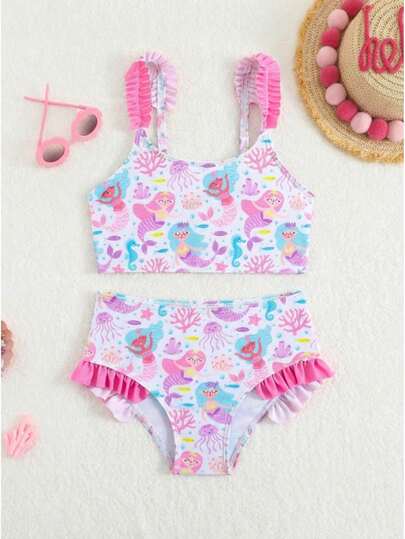 Girls Mermaid Print Knit Fabric Swimsuit, Separate Top And Bottom, Fashionable Casual Elegant, Suitable For Swimming, Vacation, Summer Summer Vacation Thermal Christmas Holiday Festival New Years Valentines Swim Cute Dinosaur Swimsuit For Kids Girls Swim Set Swimsuits For Teens 2 Piece Set Rainbow Two Piece Mermaid Bathing Suit For Girls Girls Two Piece Bikini Kids Mermaid Swimsuit Two Piece Swimsuit Girls Kids Swimsuits Girls 2 Piece Mermaid Bikini For Girls Girl Mermaid Swimwear Mermaid Swim S Girls Mermaid Two Piece Swimwear Girls Swimsuits Girls Mermaid 2 Piece Swimsuit Girls Ruffles Mermaid Swimsuit Unicorn Bathing Suit Girls Cute Dinosaur Swimsuit For Kids Rainbow Two Piece