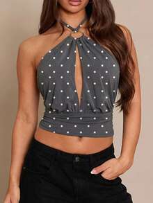Zyxie Women's Polka Dot Print Circular Decor Hollow Back Camisole - Dark Grey - View 1