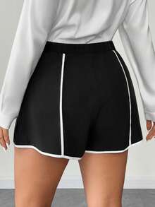 Maweii 大码女式黑白拼接梭织短裤 - 黑與白 - 查看 2